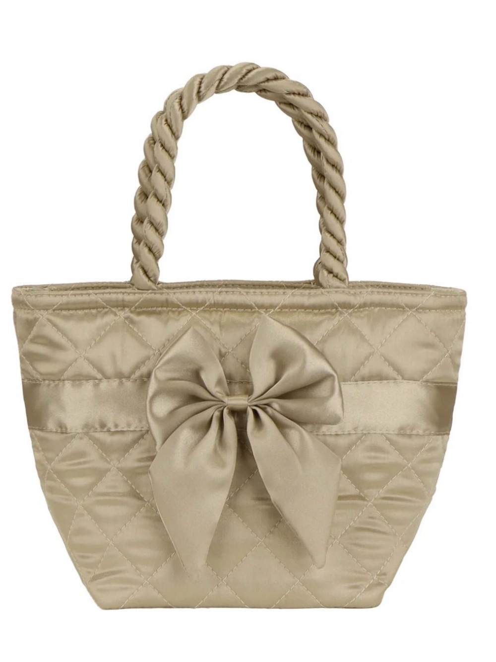 Women’s Satin Bow Quilted Tote Bag - Champagne